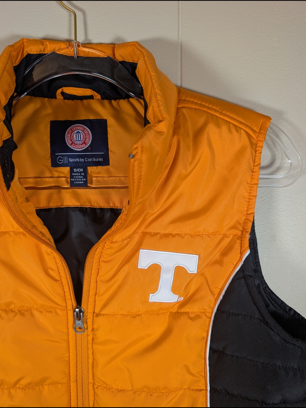 Tennessee Volunteers Puffer Vest Women’s Small Orange Black UT Vols Full Zip